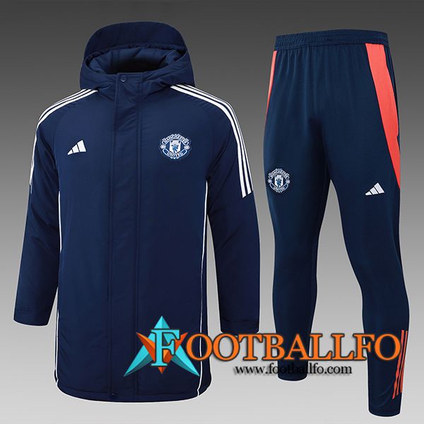 Chandal Plumas Con Capucha Manchester United Azul/Blanco/Naranja 2024/2025