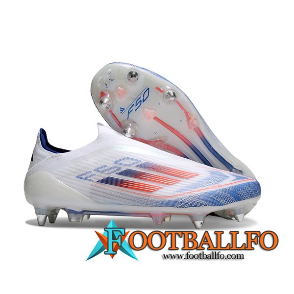 Adidas Botas De Fútbol F50 Elite Laceless SG Blanco/Azul/Naranja