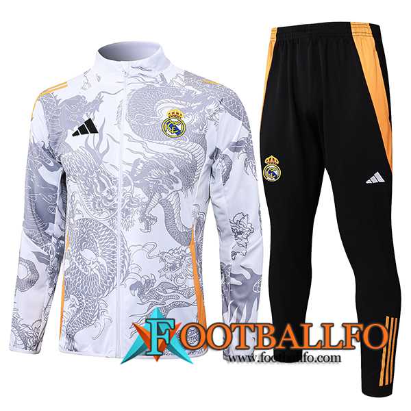 Chandal Equipos De Futbol Chaquetas Real Madrid Blanco/Gris/Naranja 2024/2025