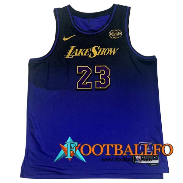 Camisetas Los Angeles Lakers (JAMES #23) 2024/25 Negro/Violeta/Amarillo