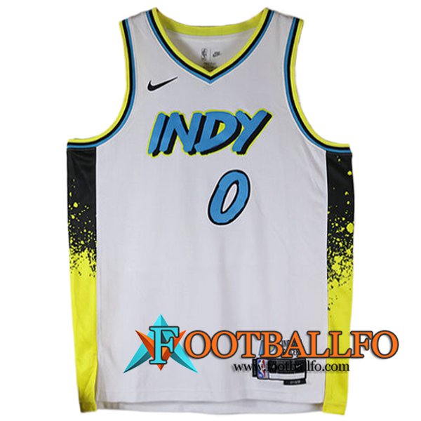 Camisetas Indiana Pacers (HALIBURTON #0) 2024/25 Blanco/Amarillo/Negro/Azul