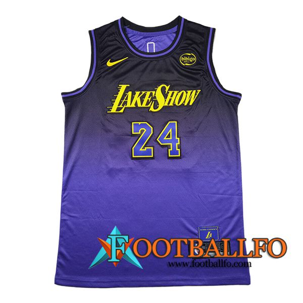 Camisetas Los Angeles Lakers (BRYANT #24) 2024/25 Negro/Violeta/Amarillo