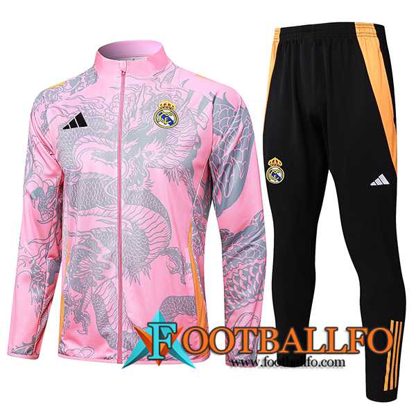 Chandal Equipos De Futbol Chaquetas Real Madrid Rosa/Gris 2024/2025 -02