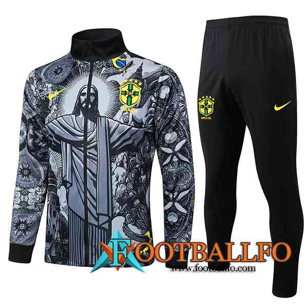 Chandal Equipos De Futbol Chaquetas Brasil Gris/Negro 2024/2025