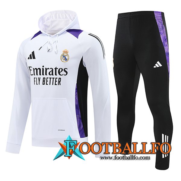 Chaqueta Con Capucha Chandal Rompevientos Real Madrid Blanco/Negro/Blanco 2024/2025