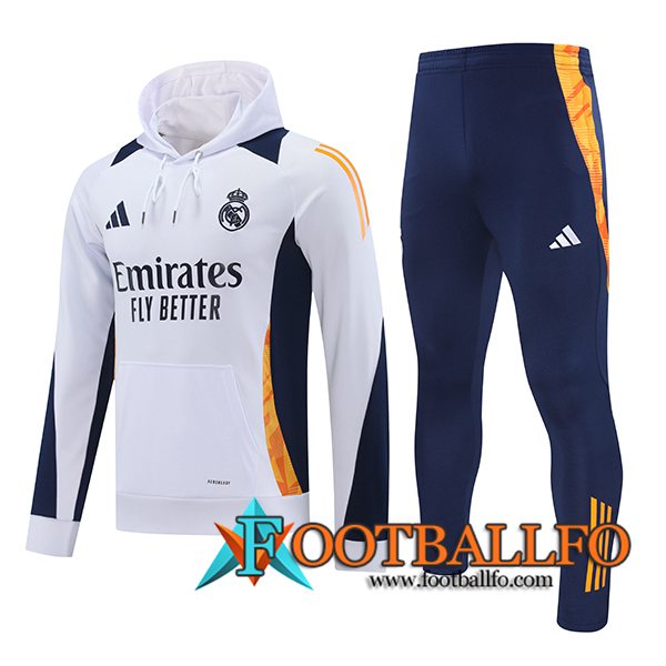 Chaqueta Con Capucha Chandal Rompevientos Real Madrid Blanco/Azul/Naranja 2024/2025