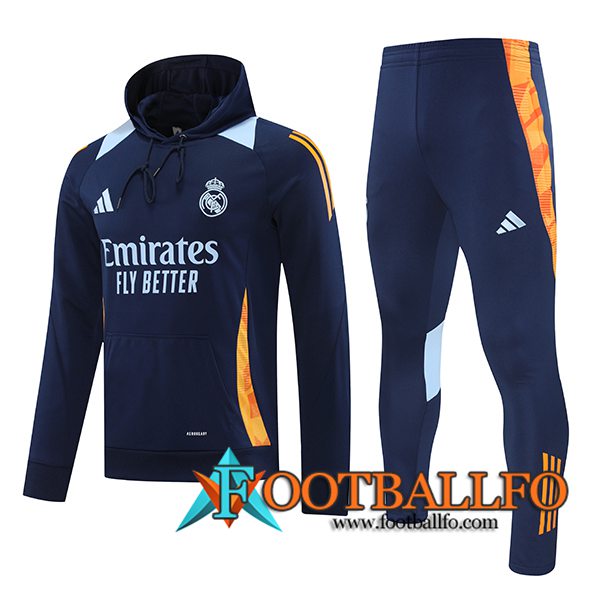 Chaqueta Con Capucha Chandal Rompevientos Real Madrid Azul/Naranja 2024/2025