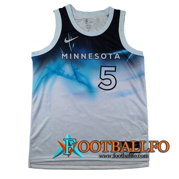 Camisetas Minnesota Timberwolves (EDWARDS #5) 2024/25 Blanco/Azul -04