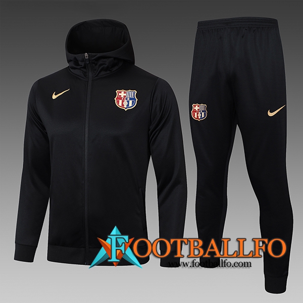 Chaqueta Con Capucha Chandal Rompevientos FC Barcelona Ninos Negro 2024/2025