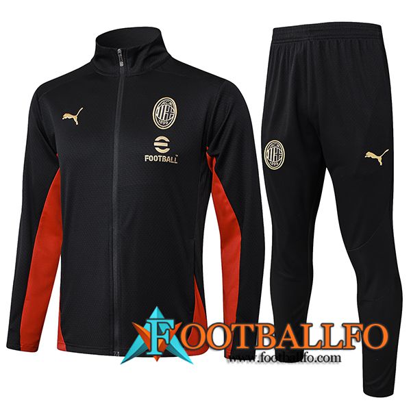 Chandal Equipos De Futbol Chaquetas AC Milan Negro/Rojo 2025/2026