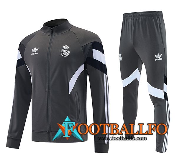 Chandal Equipos De Futbol Chaquetas Real Madrid Gris/Blanco/Negro 2025/2026